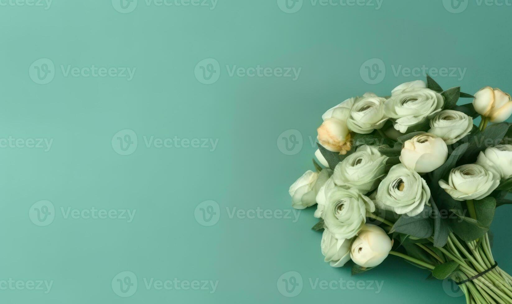 Delicate peonies on an pastel green background. AI Generative photo