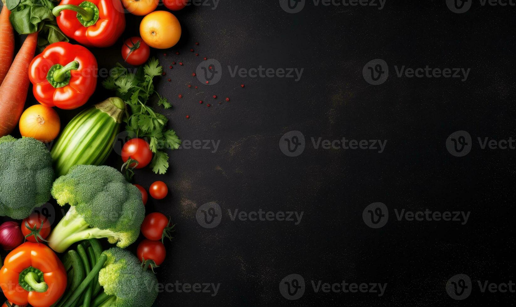 Top view vegetables on black background. AI Generative photo