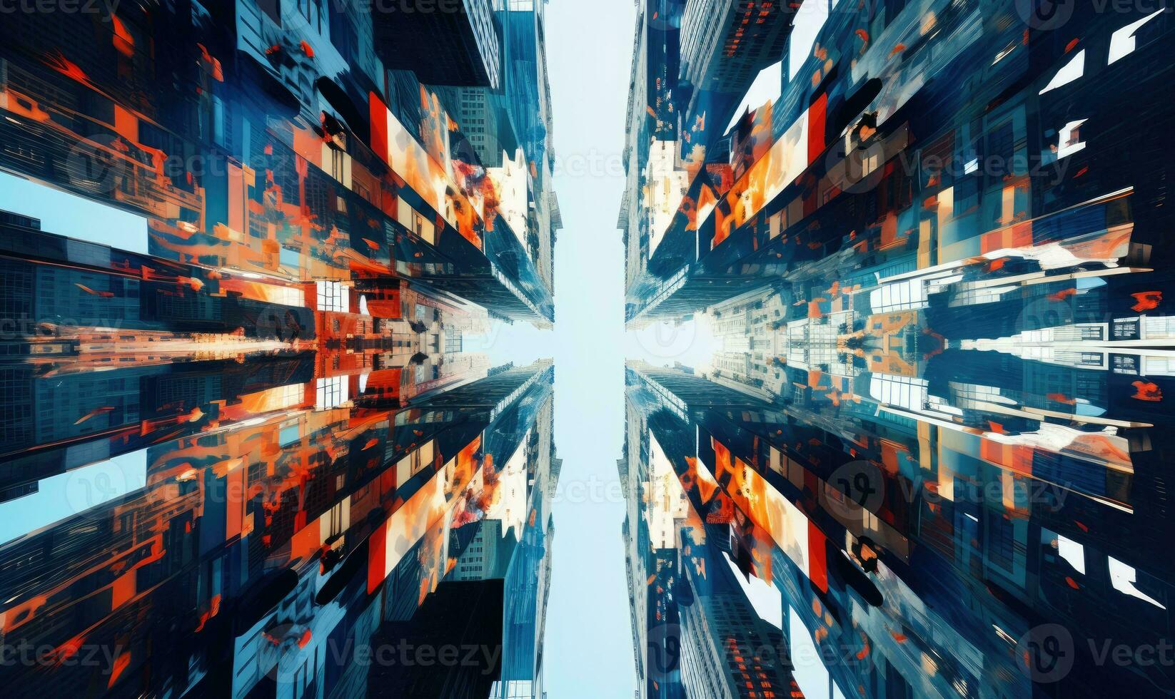 Kaleidoscopic view of skyscrapers, blending urban architecture with artistic flair. AI Generative photo
