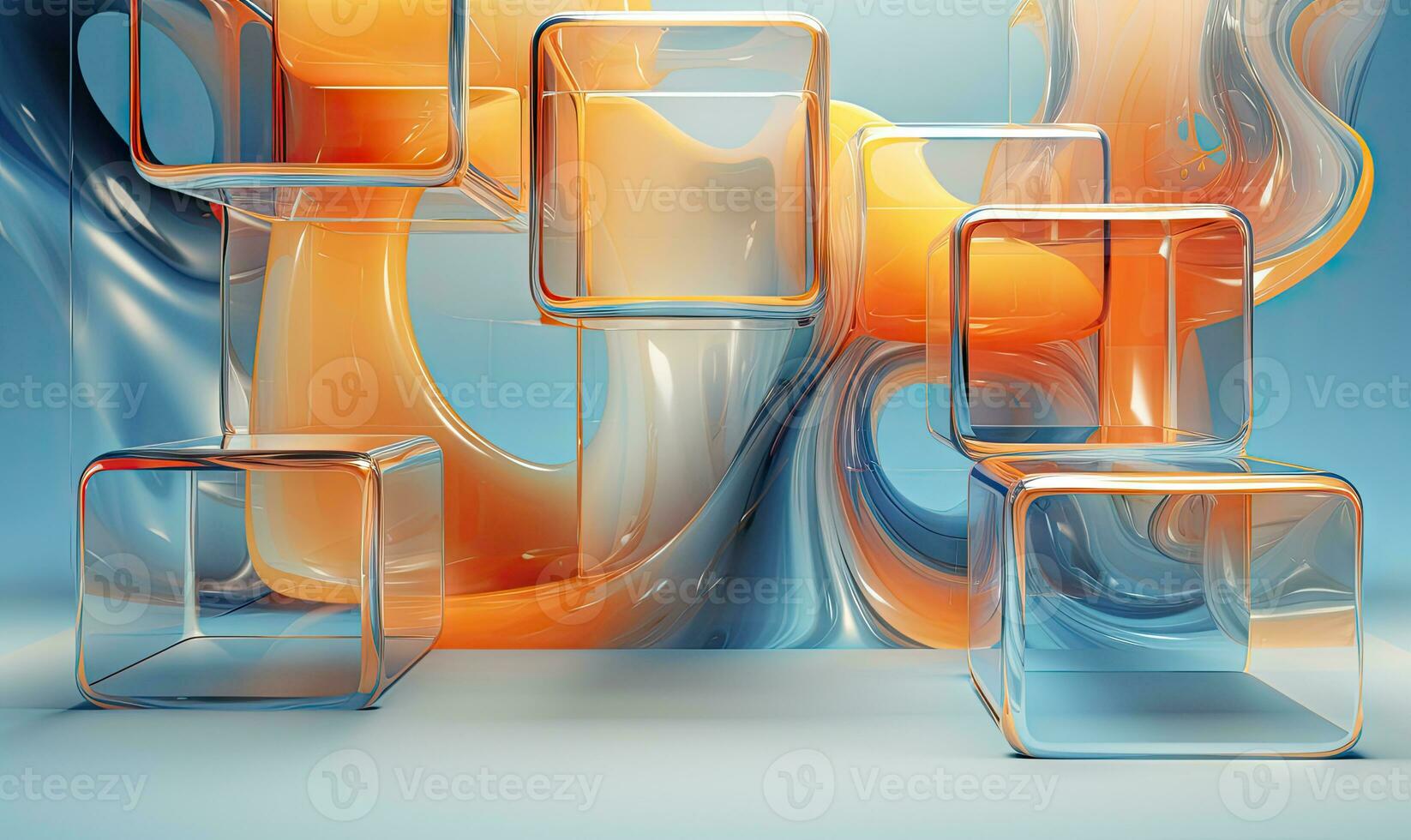 Dynamic interplay of 3D liquid forms in vibrant hues. Abstract composition. AI Generative photo