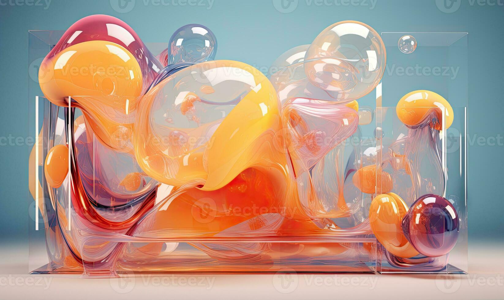 Vibrant 3D of swirling liquid in a glass vessel. AI Generative photo