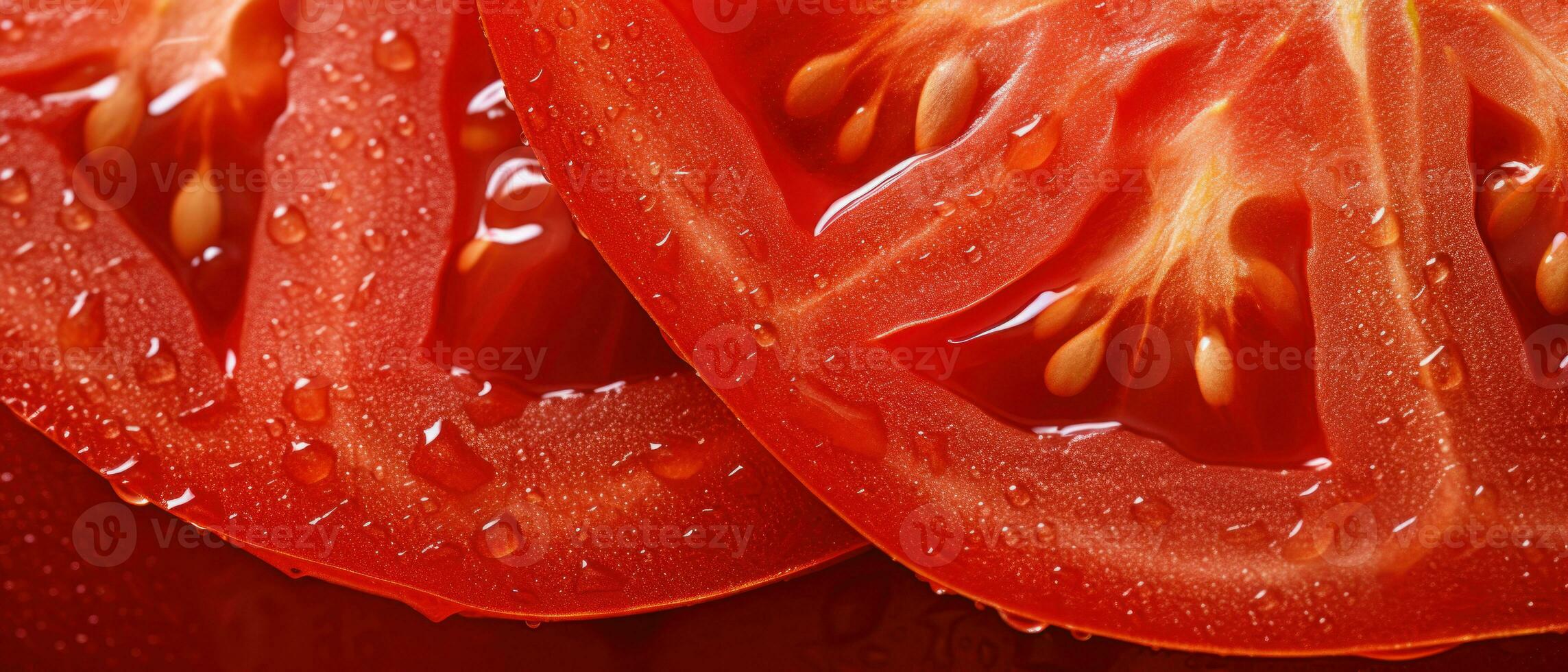 A striking macro capture of a sliced tomato's. AI Generative photo
