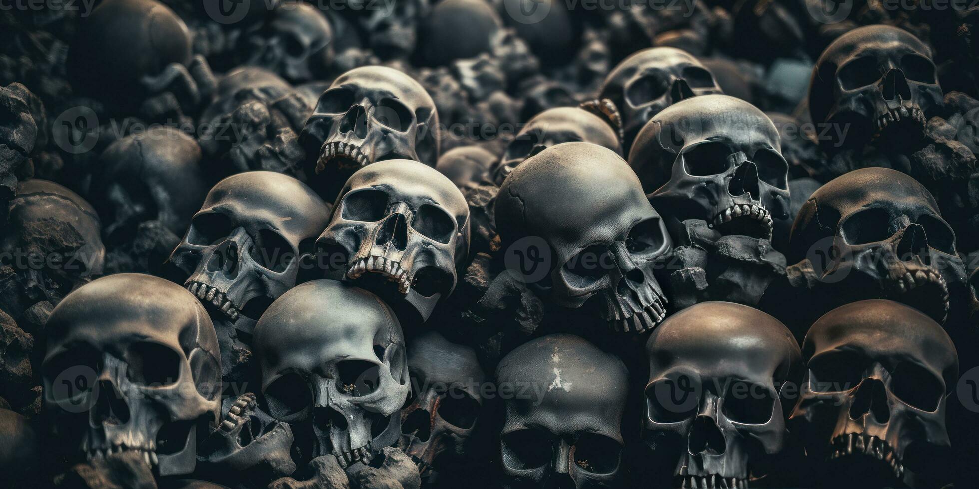 Eerie close-up of spook mountain skulls. AI Generative photo