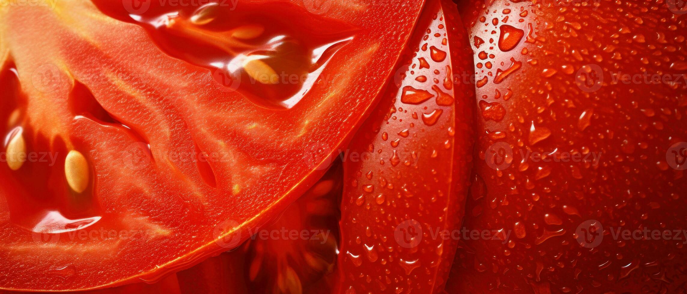 A striking macro capture of a sliced tomato's. AI Generative photo