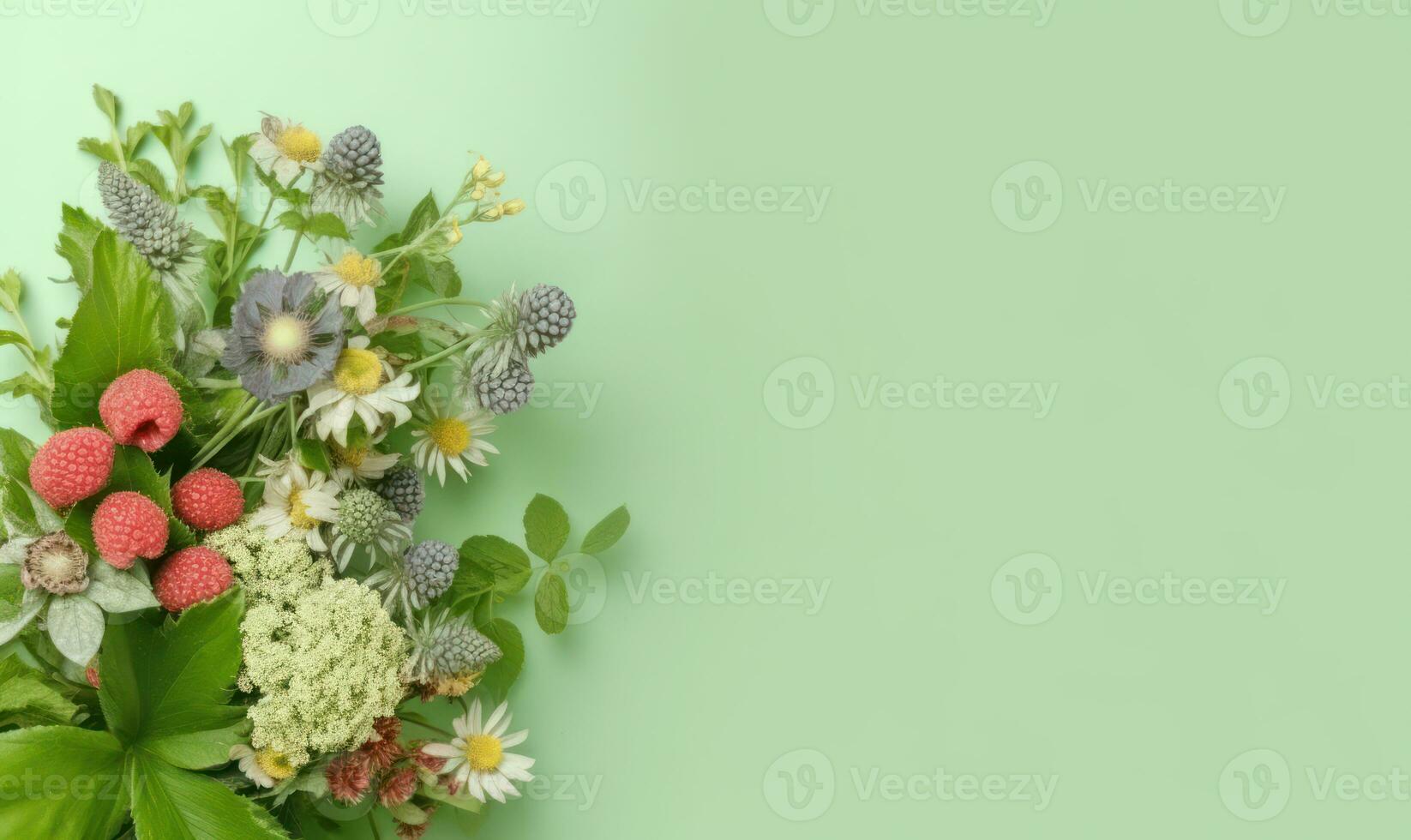 Vibrant still life of luscious berries and leaves. AI Generative photo