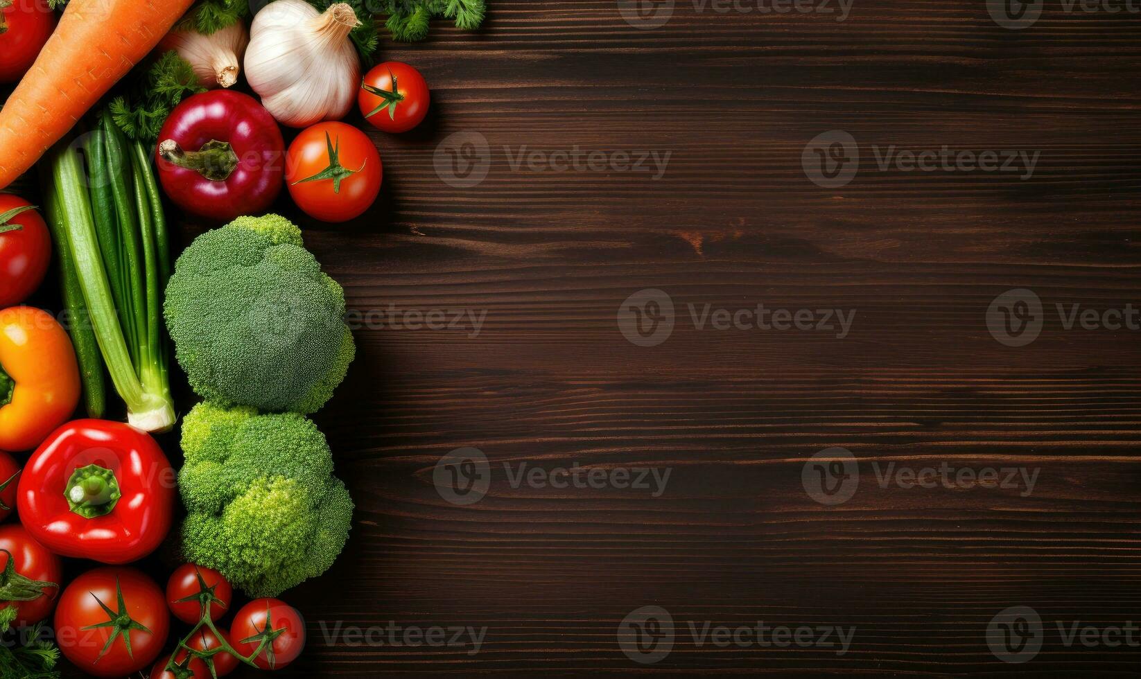 Vegetables on old wood table background. AI Generative photo