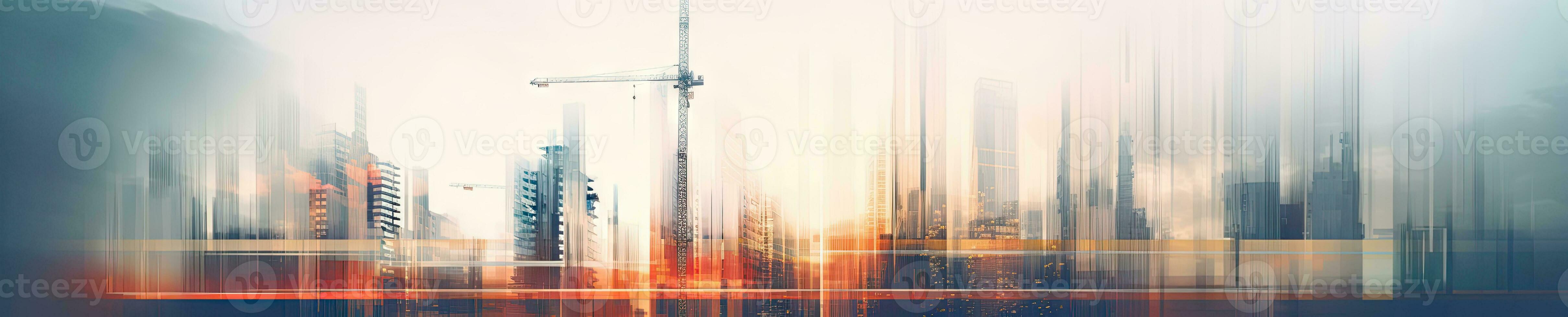 Bustling city with tall construction cranes. AI Generative photo