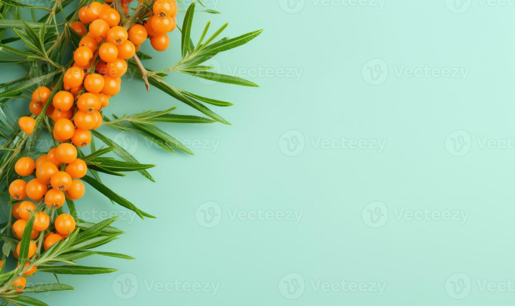 Sea buckthorn branch with orange berries, creating a refreshing atmosphere. AI Generative photo