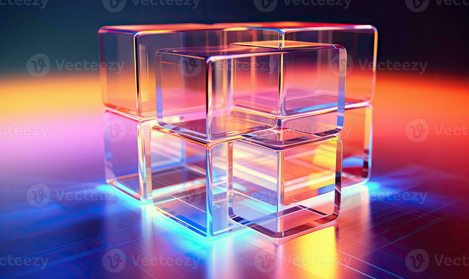 Abstract 3D composition of floating translucent cubes. AI Generative photo