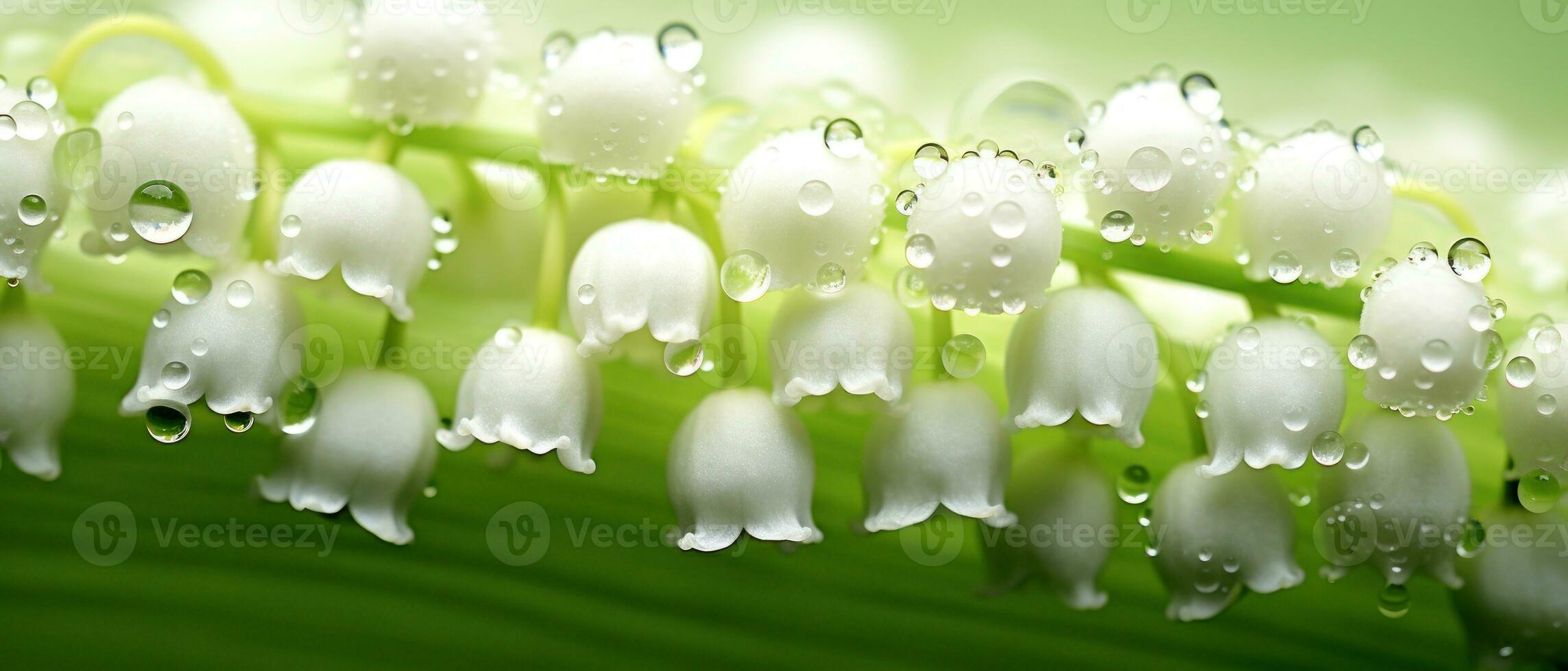 Soft focus macro view of a Lily-of-the-valley bloom. AI Generative photo