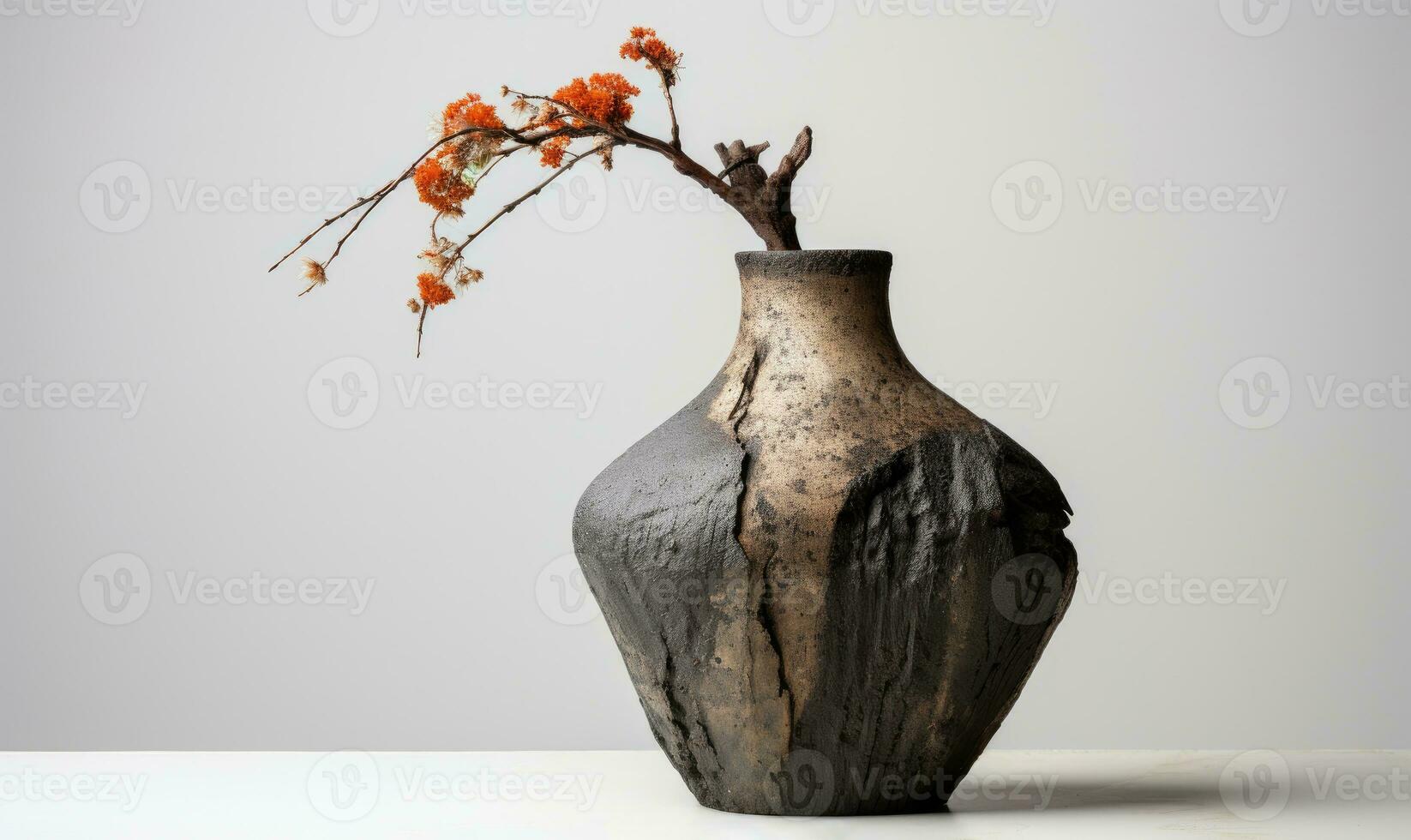 Japanese vase in monochrome, holding a lone flower. AI Generative photo