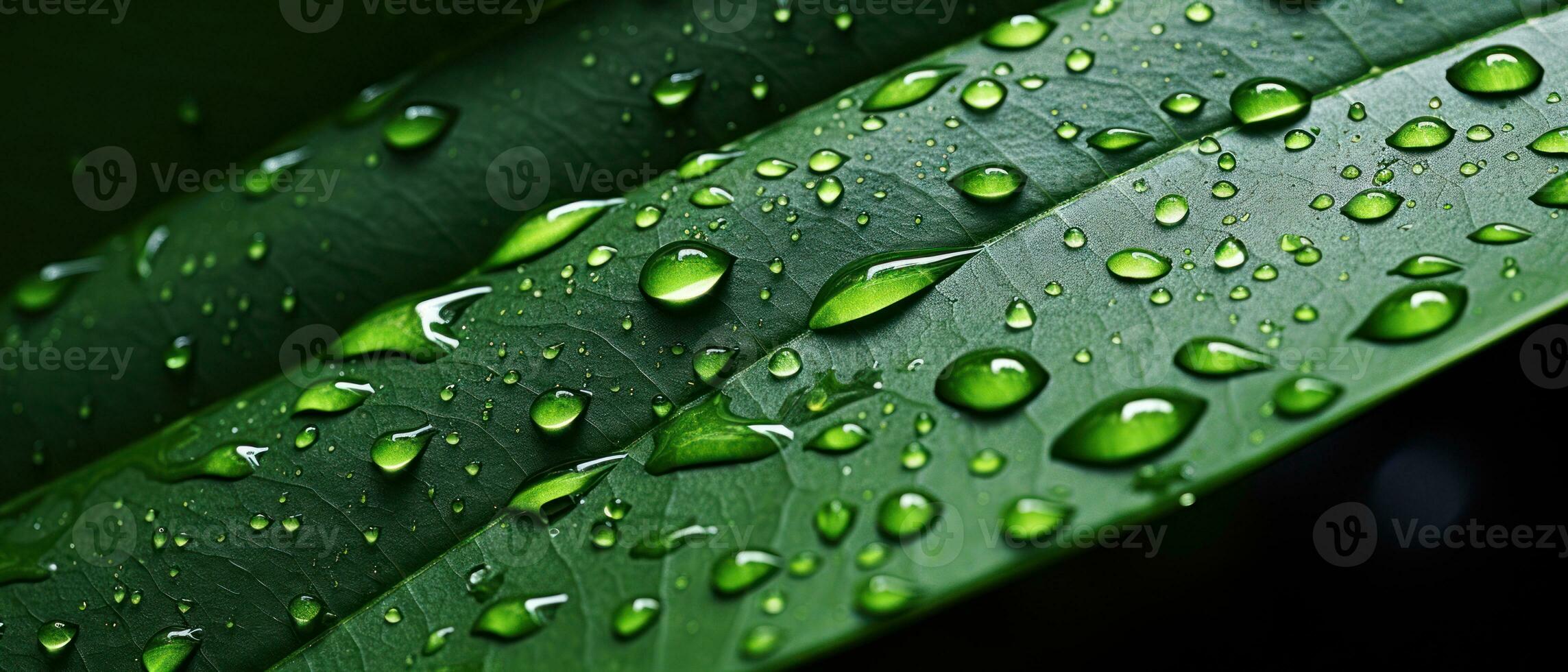 Macro shot of leaf with glistening water droplets. AI Generative photo