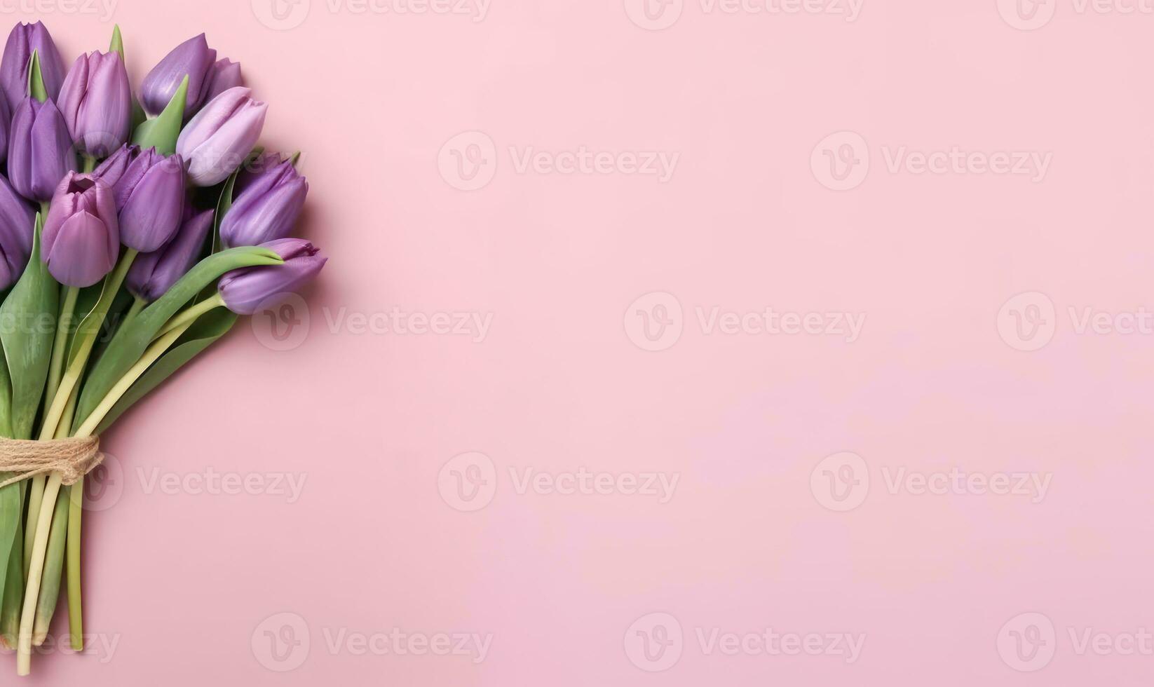 Graceful purple tulips on a delicate pink hue. AI Generative photo