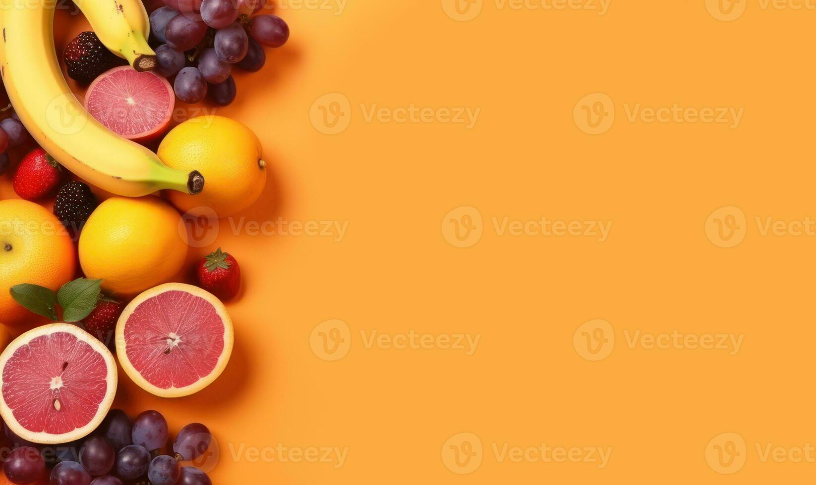 Colorful produce, including bananas and oranges. AI Generative photo