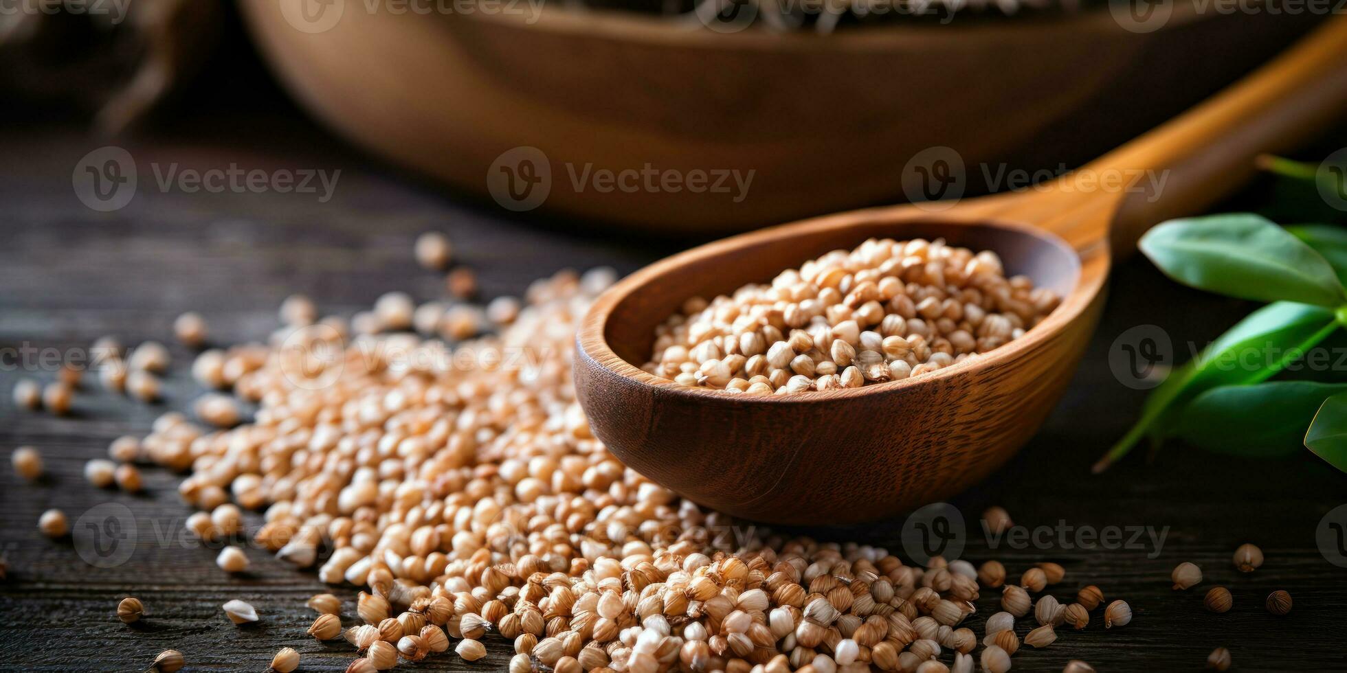 Close-up organic buckwheat seeds. AI Generative photo