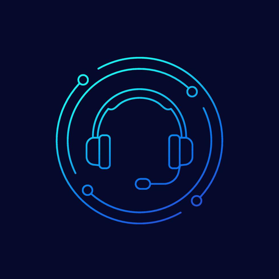 headset, support icon, linear design vector