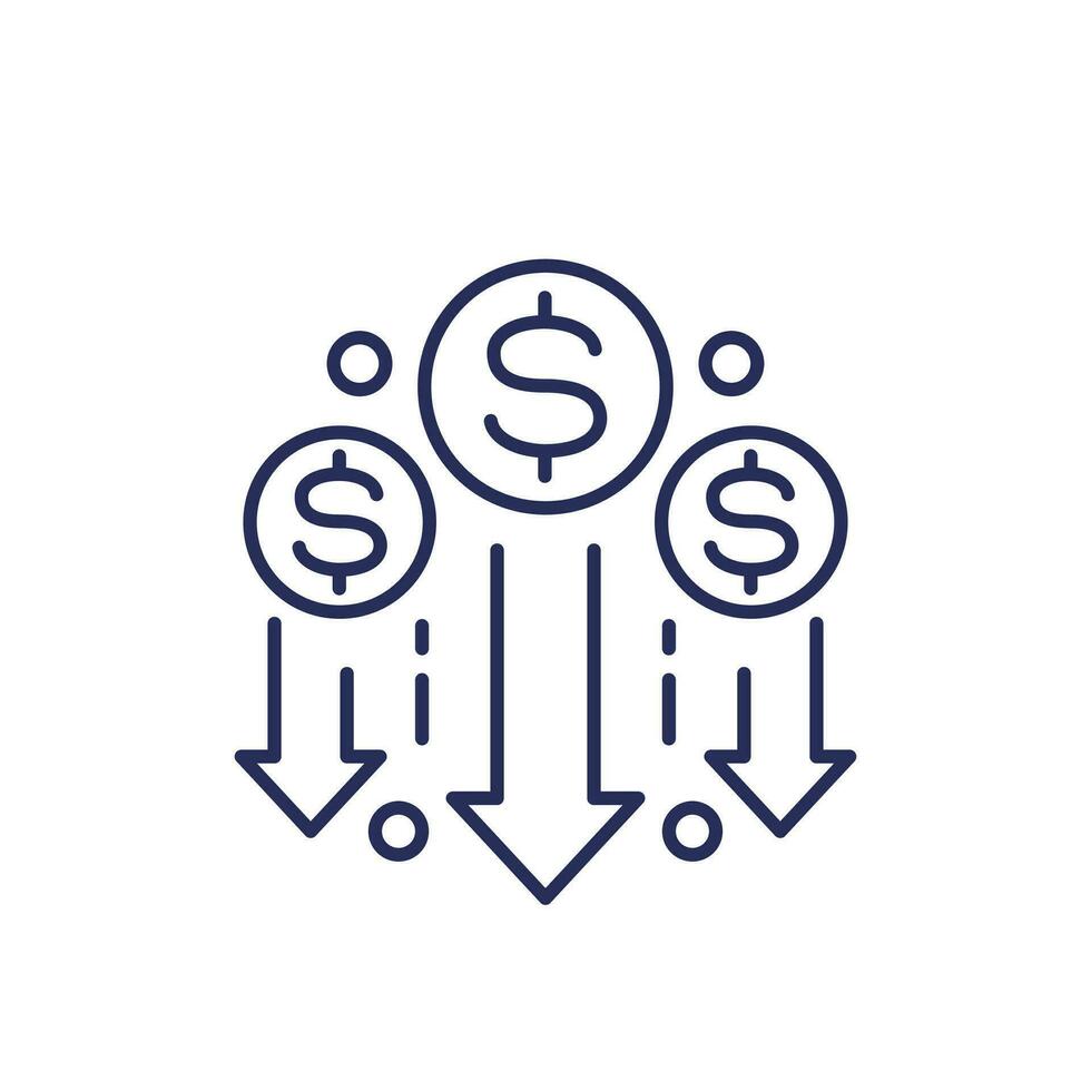 cost reduction line icon with dollar vector