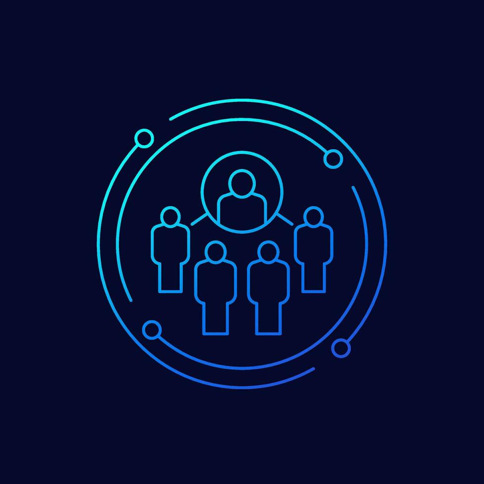 Coordinating people, coordinator icon, linear design vector