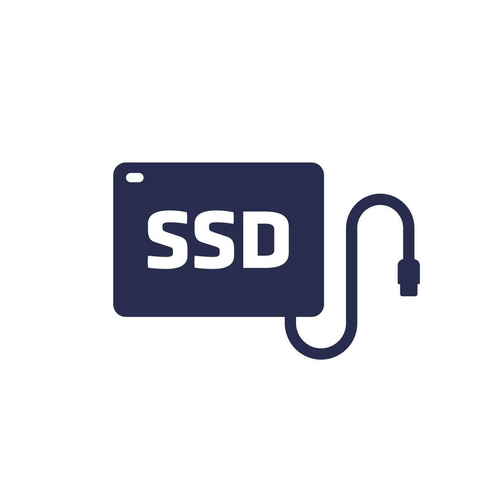 external ssd icon on white, solid state drive vector