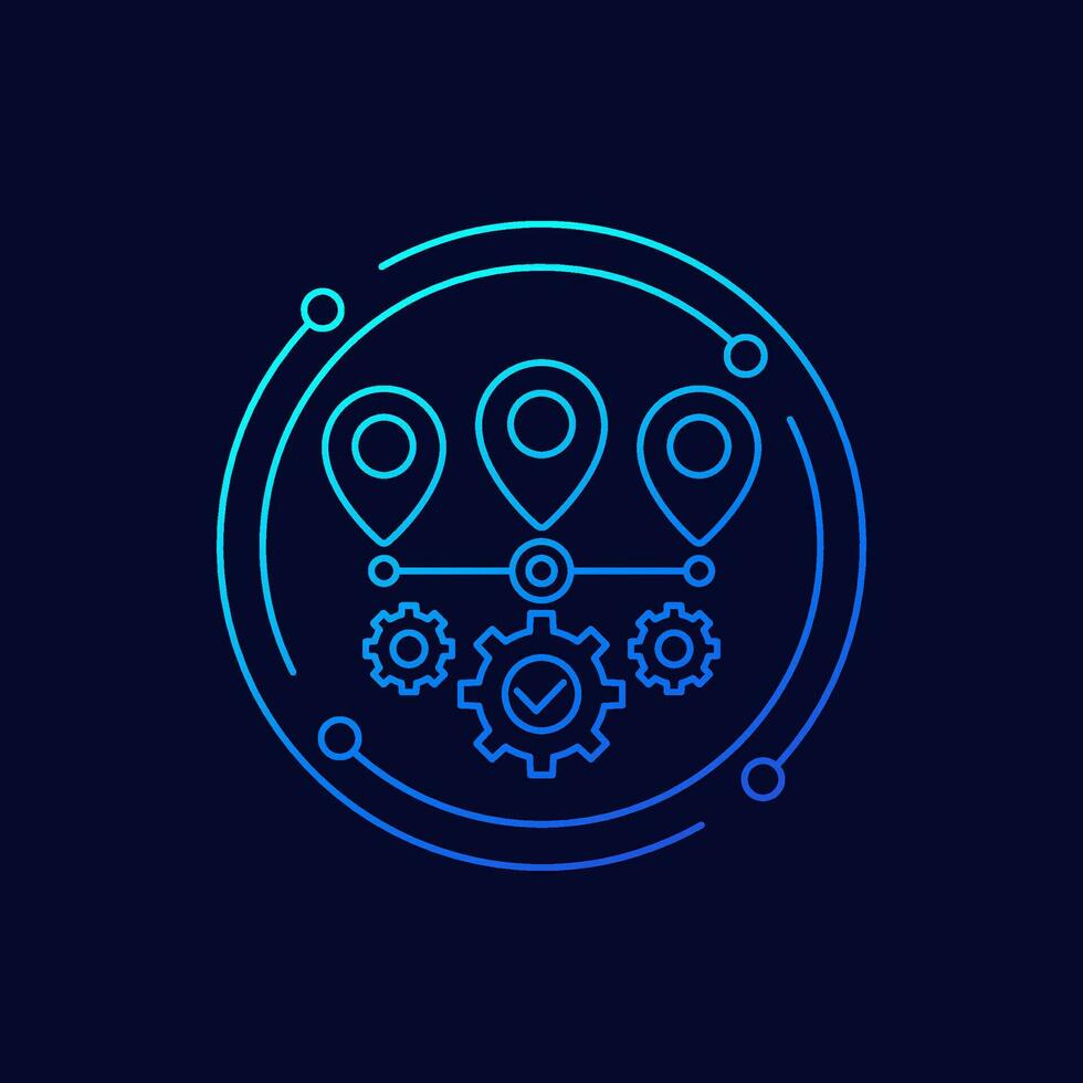 logistics optimization icon with a route, linear design vector