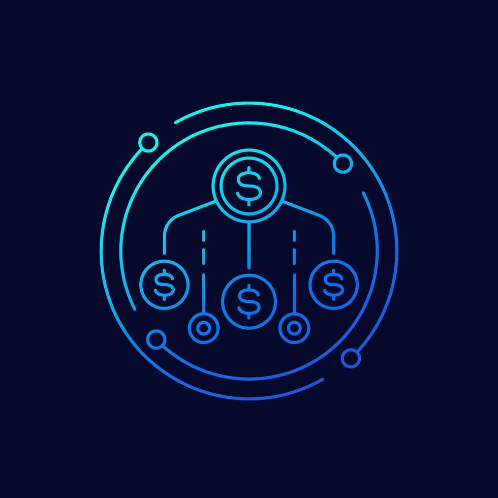 Financial assets diversification, income sources icon, linear design vector