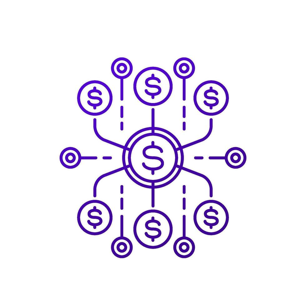 Financial assets diversification, multiple income sources line icon vector