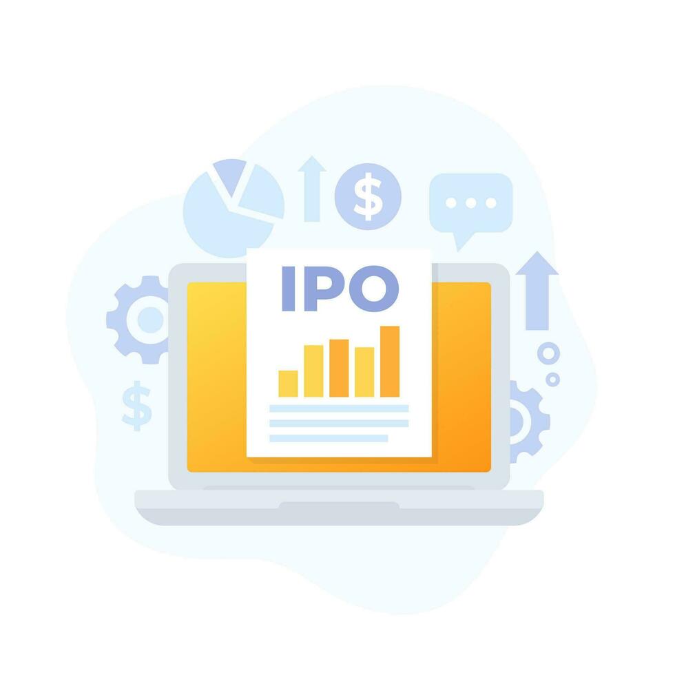 ipo, inicial público ofrecimiento vector ilustración