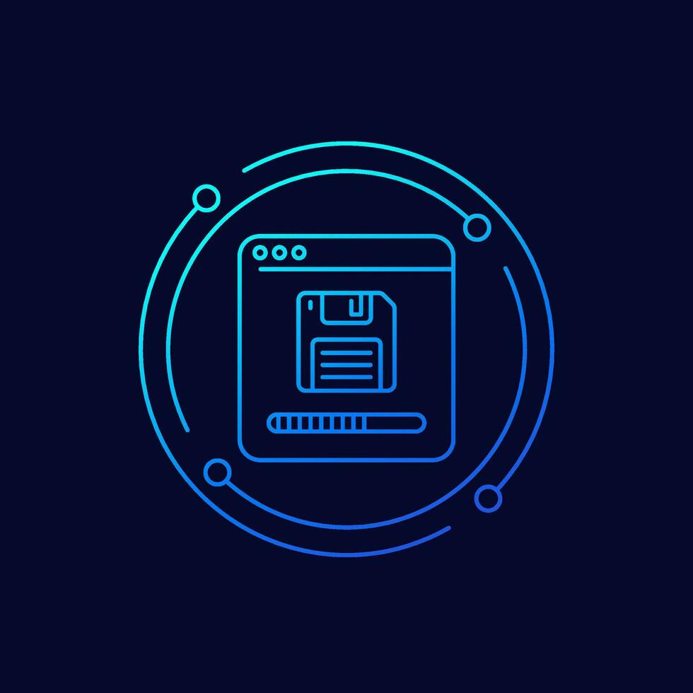 backup or copy files icon with a floppy disk, linear design vector