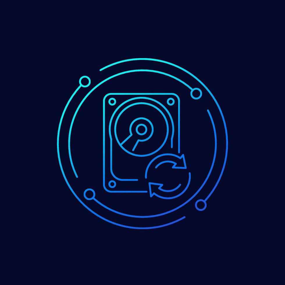 HDD backup, hard drive recovery icon, linear design vector