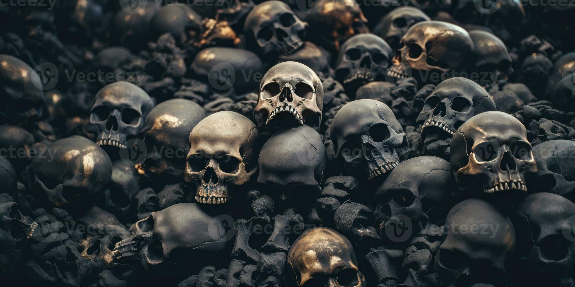 Eerie close-up of spook mountain skulls. AI Generative photo