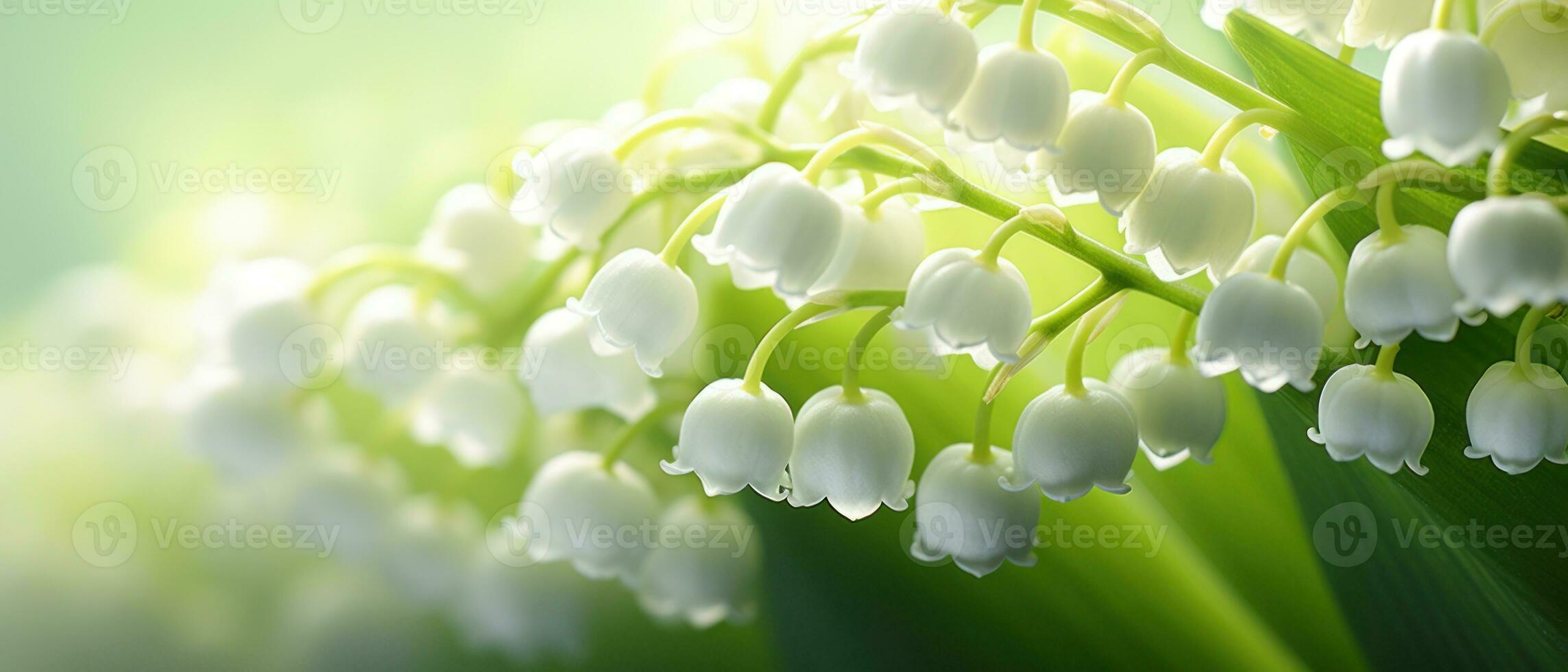 Soft focus macro view of a Lily-of-the-valley bloom. AI Generative photo