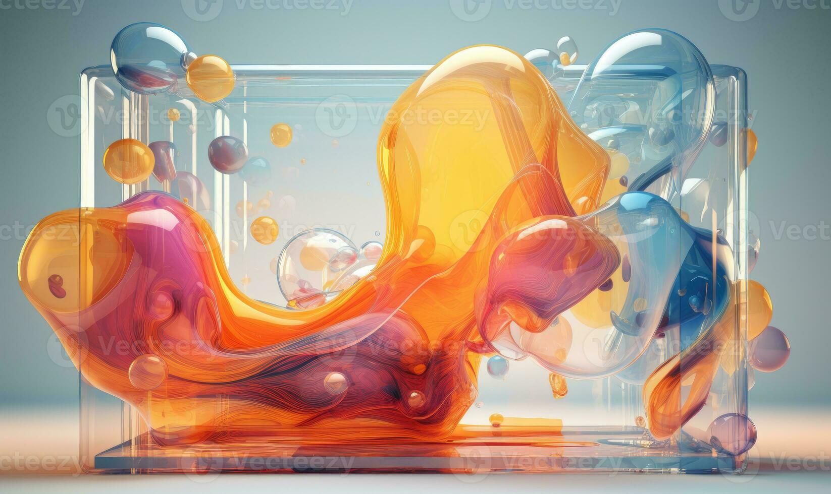 Vibrant 3D of swirling liquid in a glass vessel. AI Generative photo
