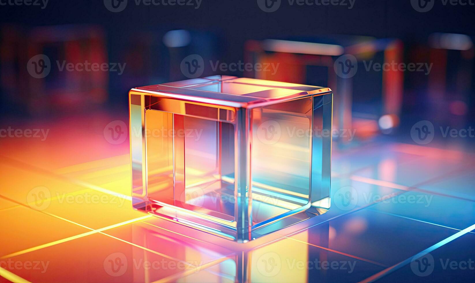 Abstract 3D composition of floating translucent cubes. AI Generative photo