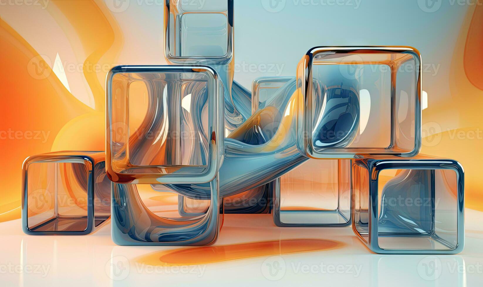 Dynamic interplay of 3D liquid forms in vibrant hues. Abstract composition. AI Generative photo