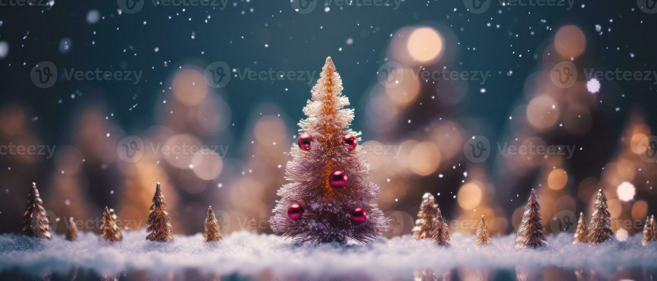 Snowy Christmas tree illuminated with festive lights. AI Generative photo