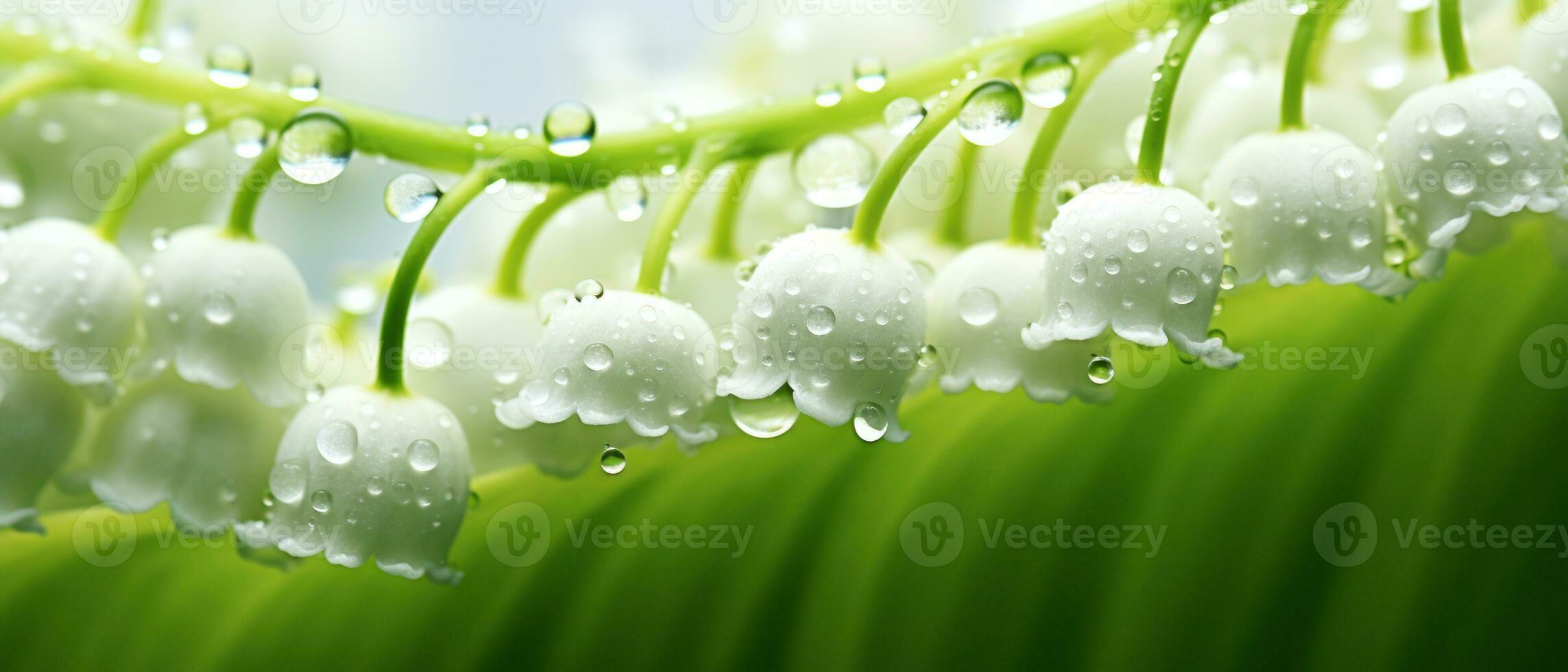 Soft focus macro view of a Lily-of-the-valley bloom. AI Generative photo