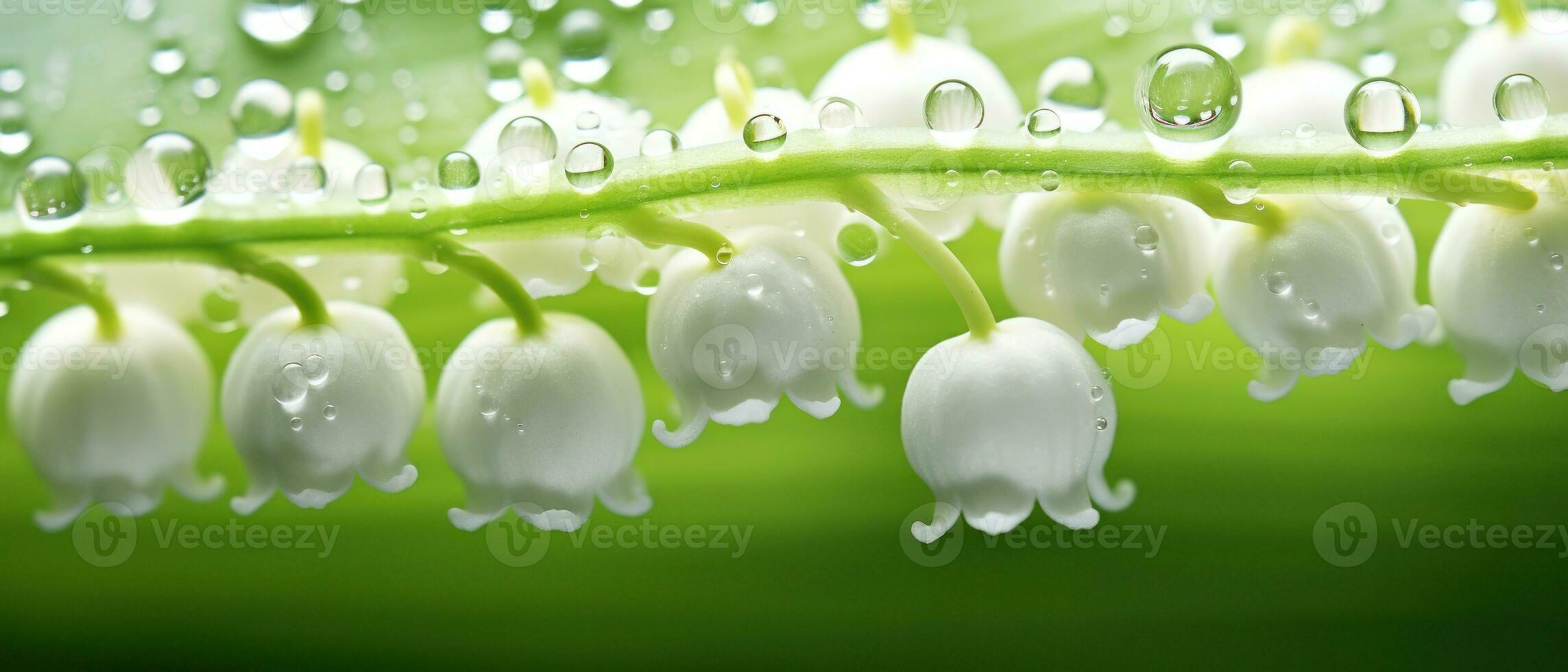 Soft focus macro view of a Lily-of-the-valley bloom. AI Generative photo
