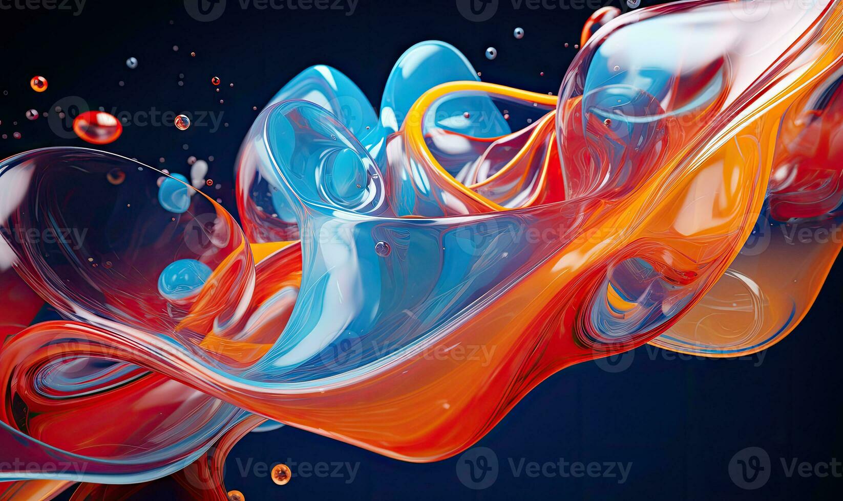 Vibrant liquid swirls on a black background. AI Generative photo