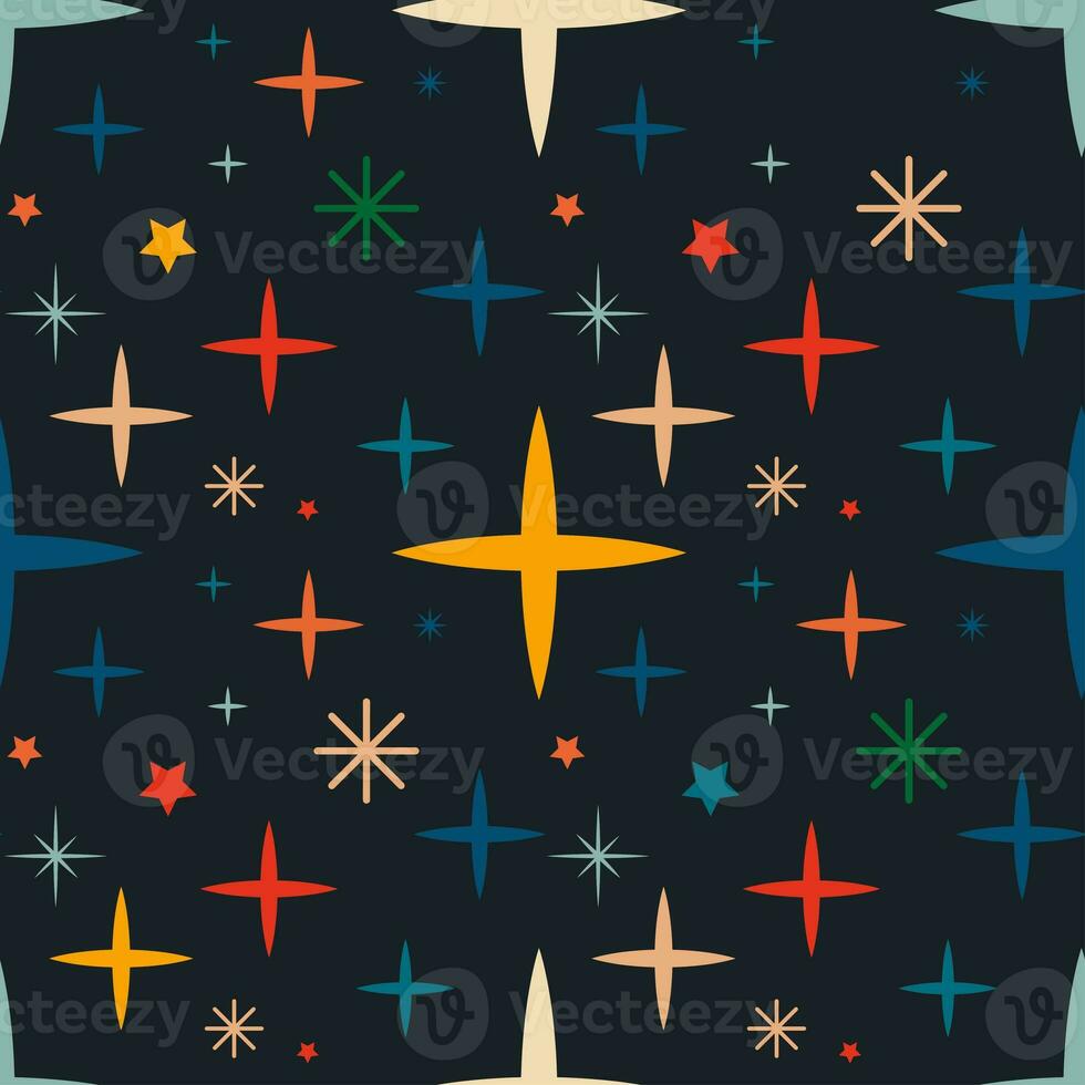 Vintage pattern with stars. Christmas retro background with snowflakes photo