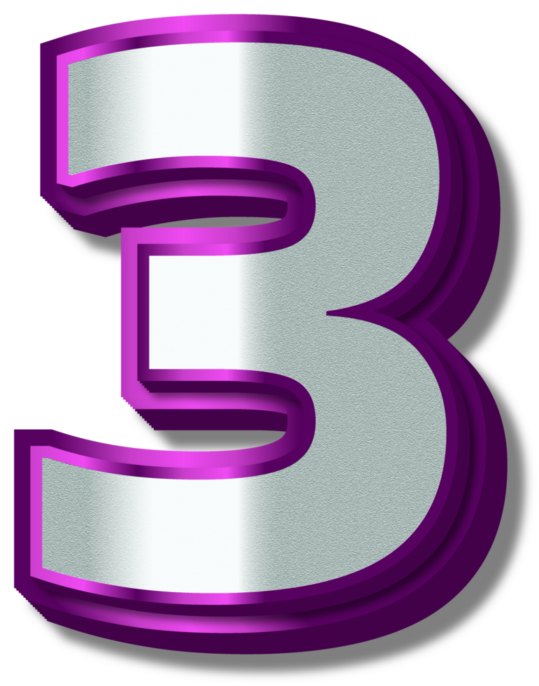 3D Luxury Silver Purple Alphabet Number 3 png
