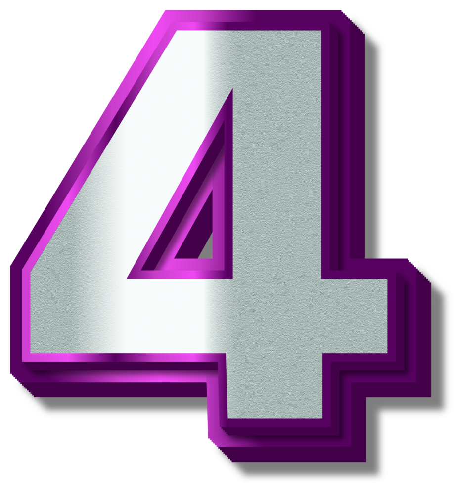 3D Luxury Silver Purple Alphabet Number 4 png