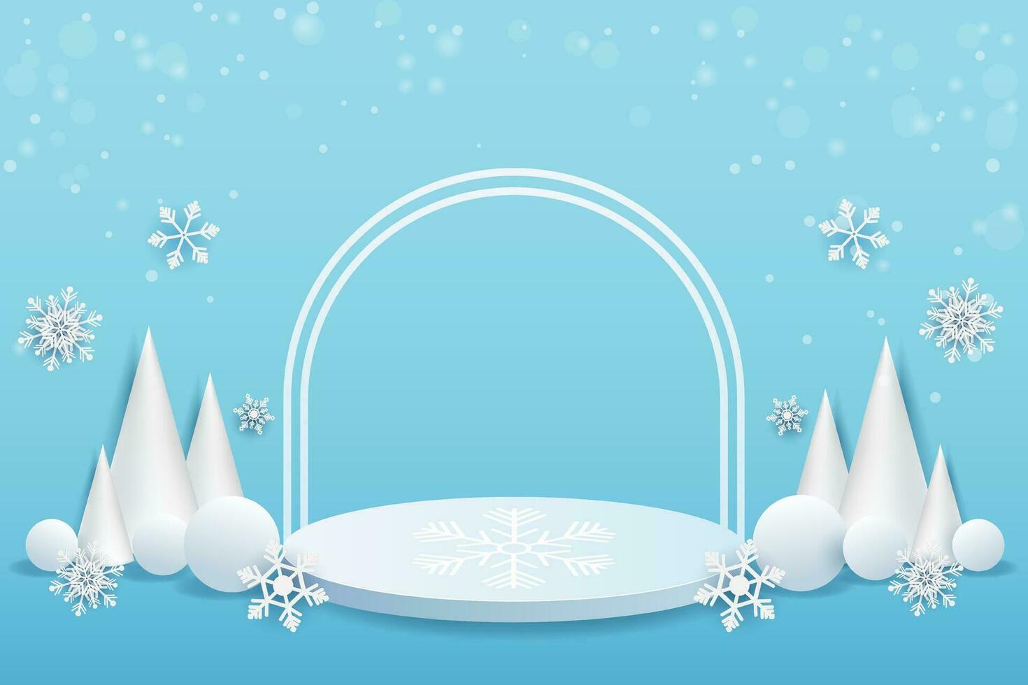 podium to showcase products. empty podium with minimalist design and winter background vector