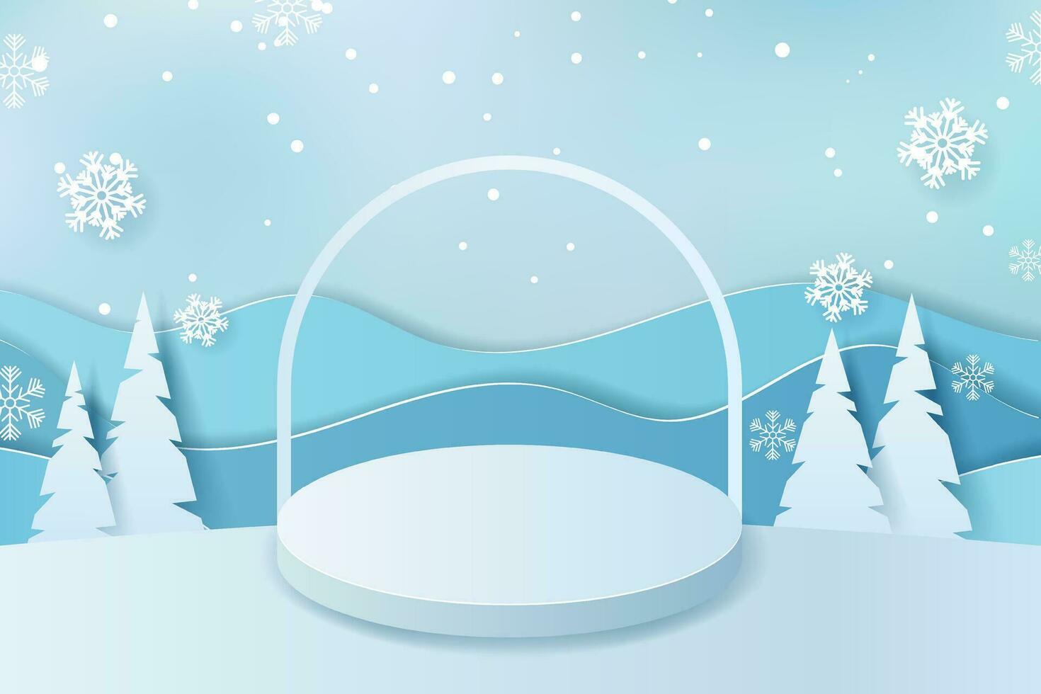 podium to showcase products. empty podium with minimalist design and winter background vector