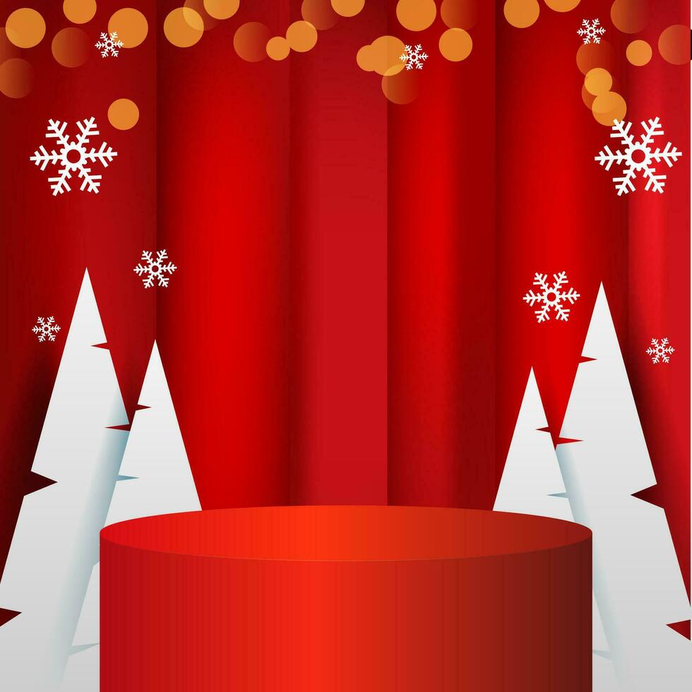 Navidad podio a escaparate productos vacío rojo podio con decoración vector