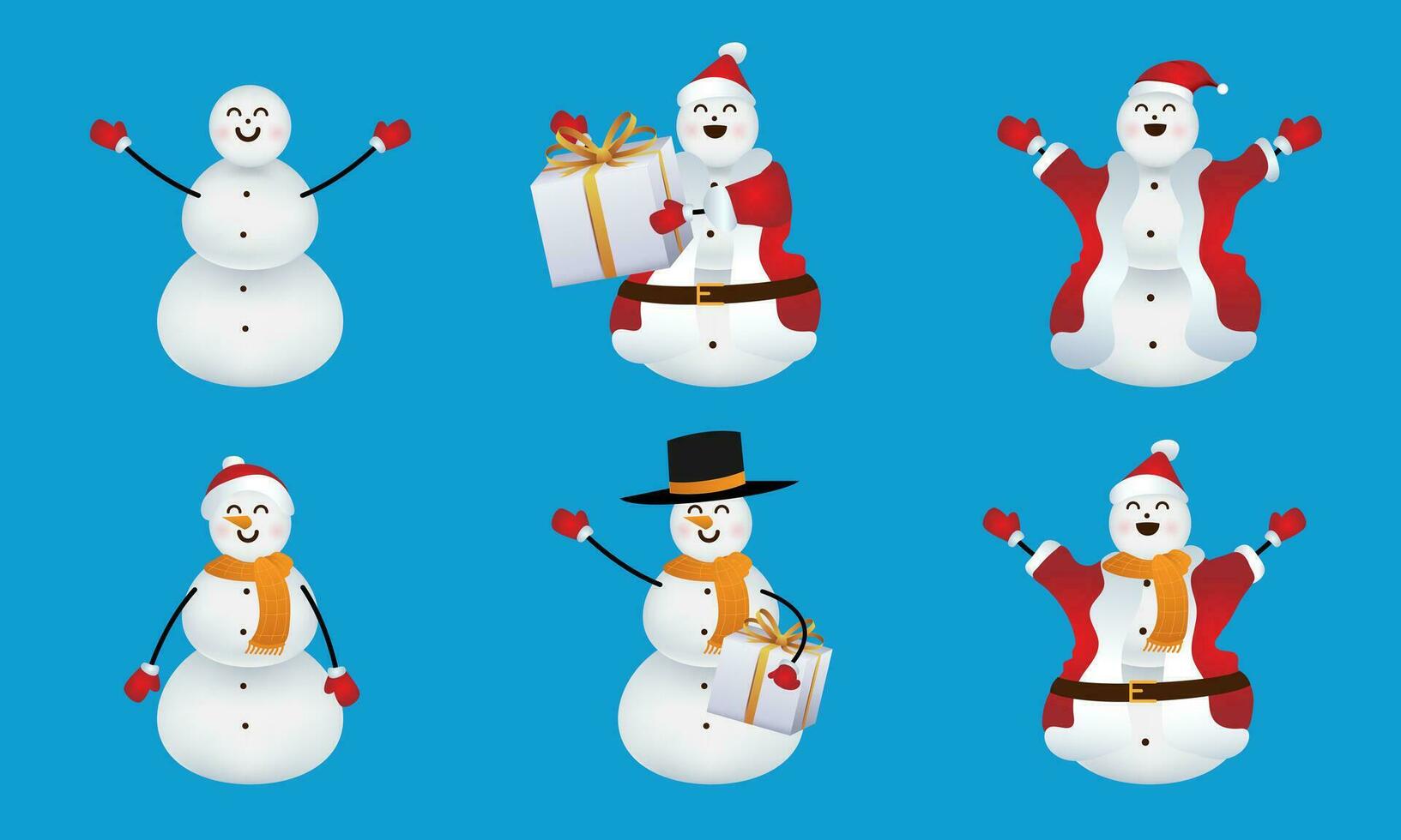 conjunto de muñecos de nieve para Navidad y nuevo año decoraciones diseño elementos para saludo tarjetas vector