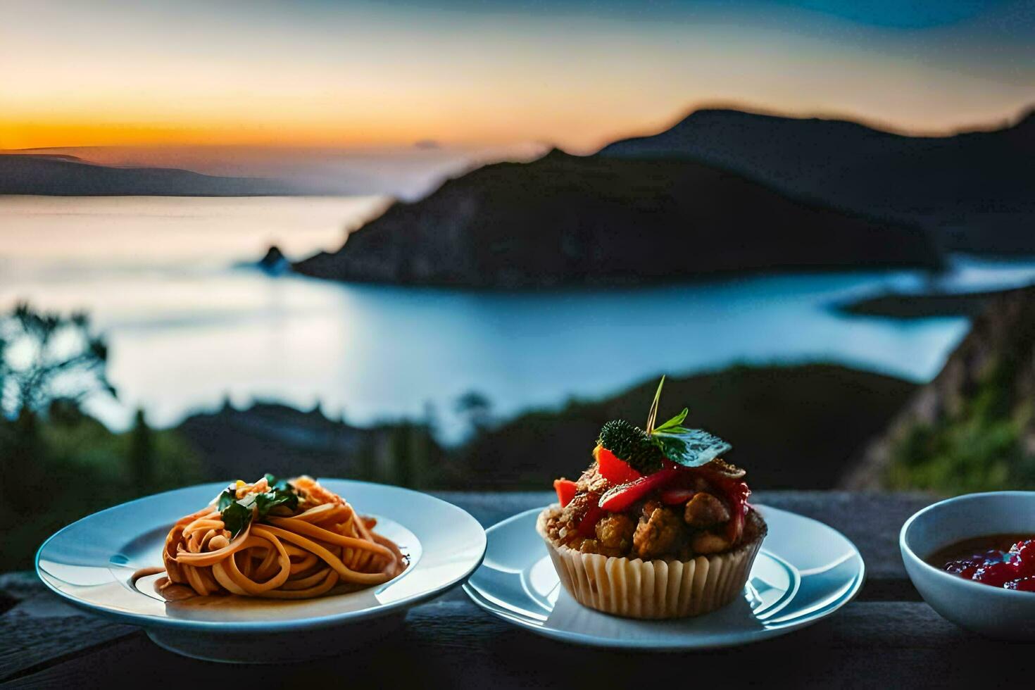 el comida y bebida a el parte superior de el mundo. generado por ai foto