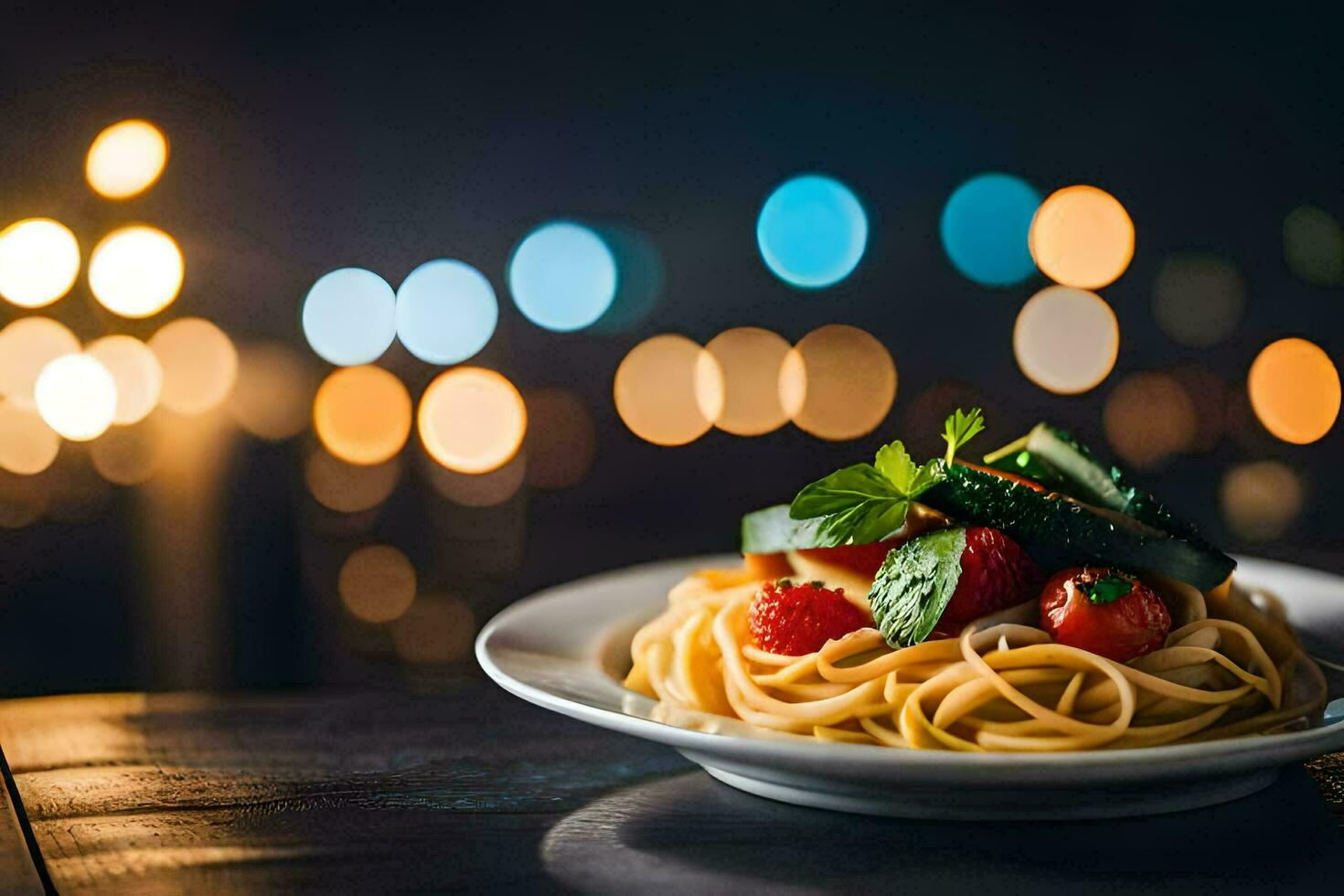 spaghetti with tomato and basil on a plate. AI-Generated photo