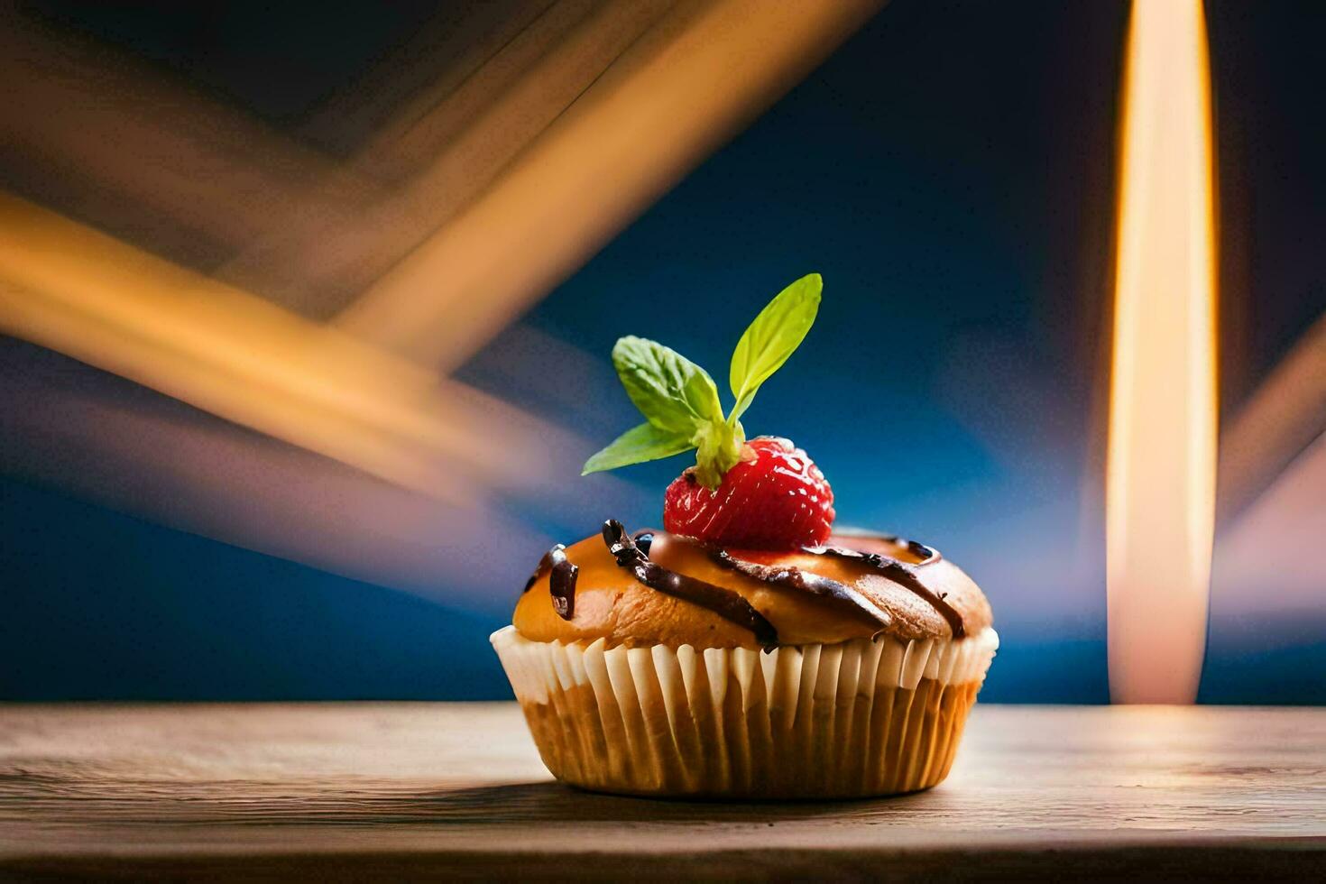 a cupcake with a strawberry on top. AI-Generated photo