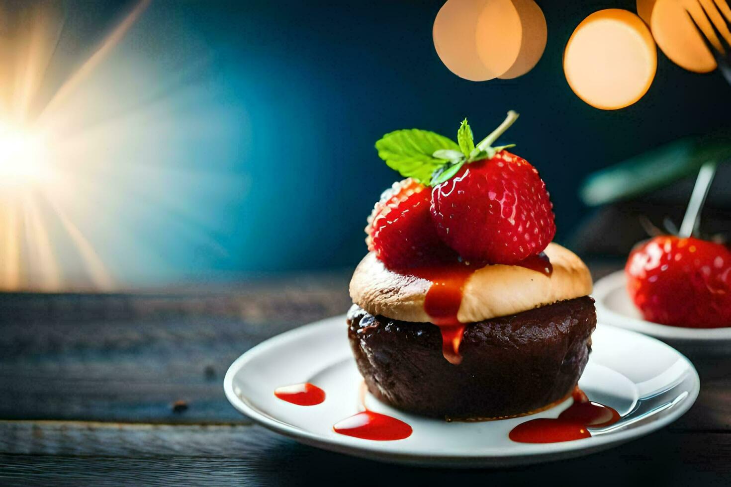 a chocolate cake with strawberries on top. AI-Generated photo