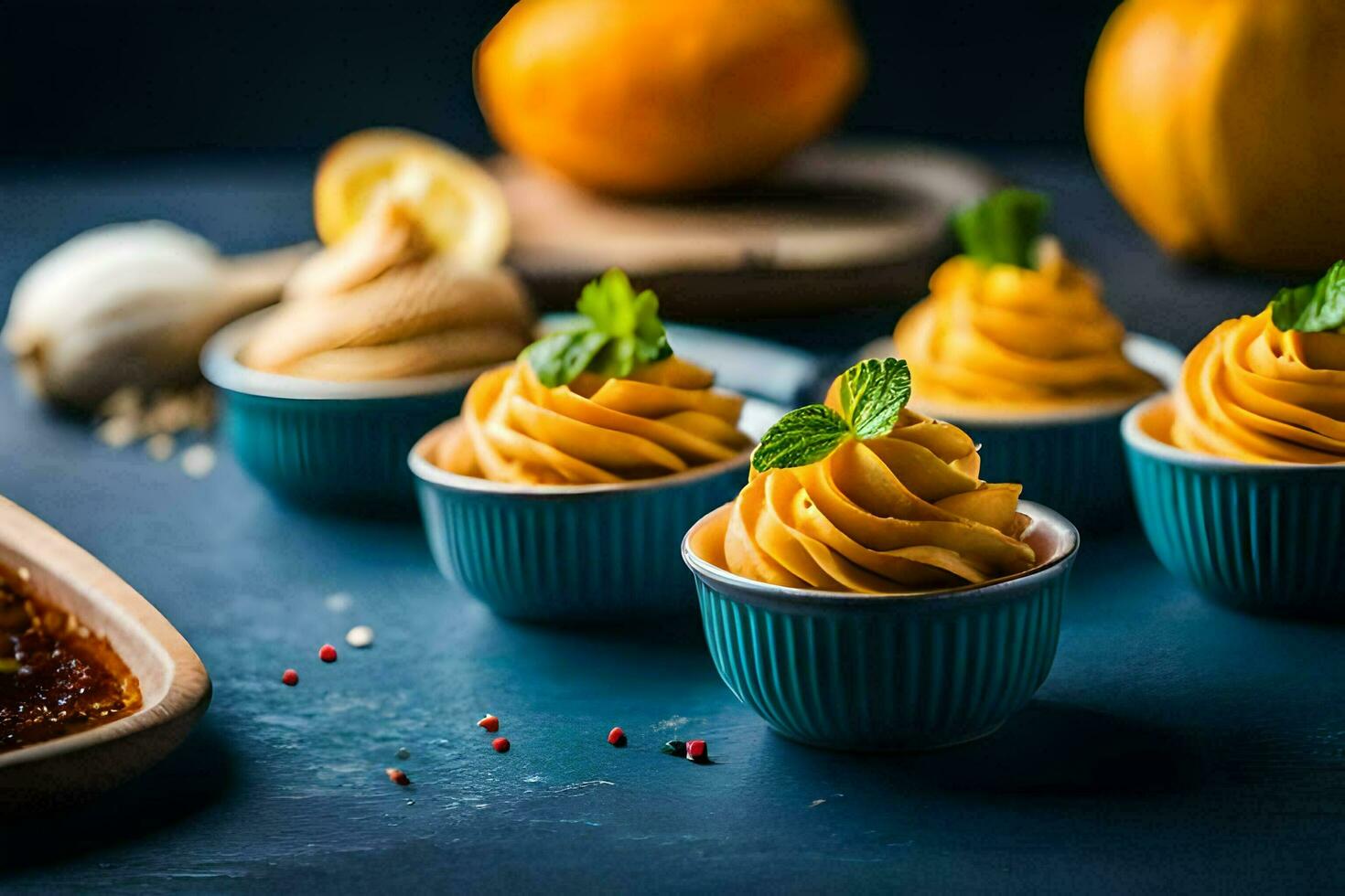 small cups filled with pumpkin cream and spices. AI-Generated photo